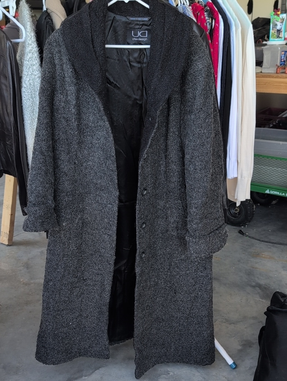 Utex Design Charcoal Bouclé Longline Trench Coat